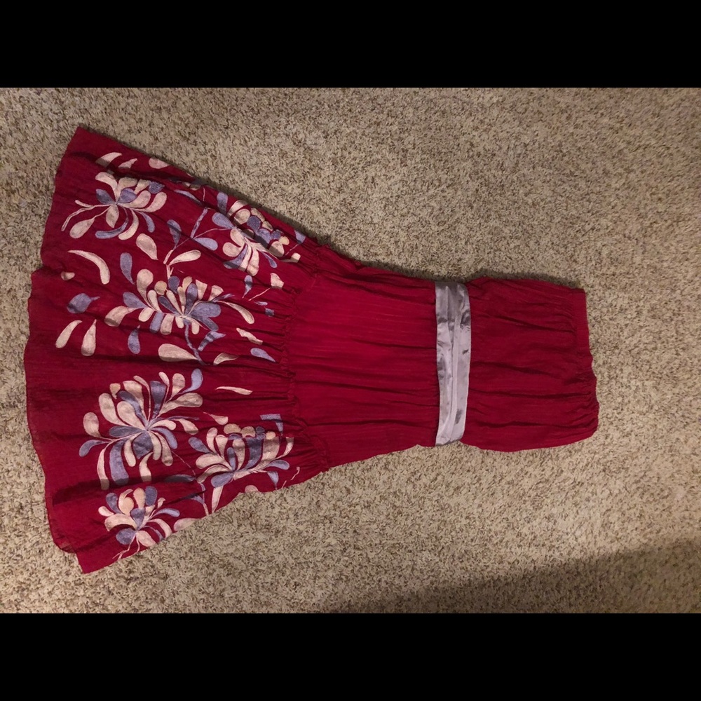 Women’s Floral Embroidered Maxi Dress silk belt